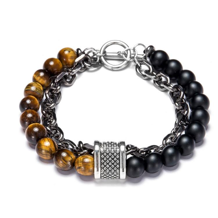 Mens Geometric Beaded Bracelet With Iron Chain For Travel Gift And Fashion Style