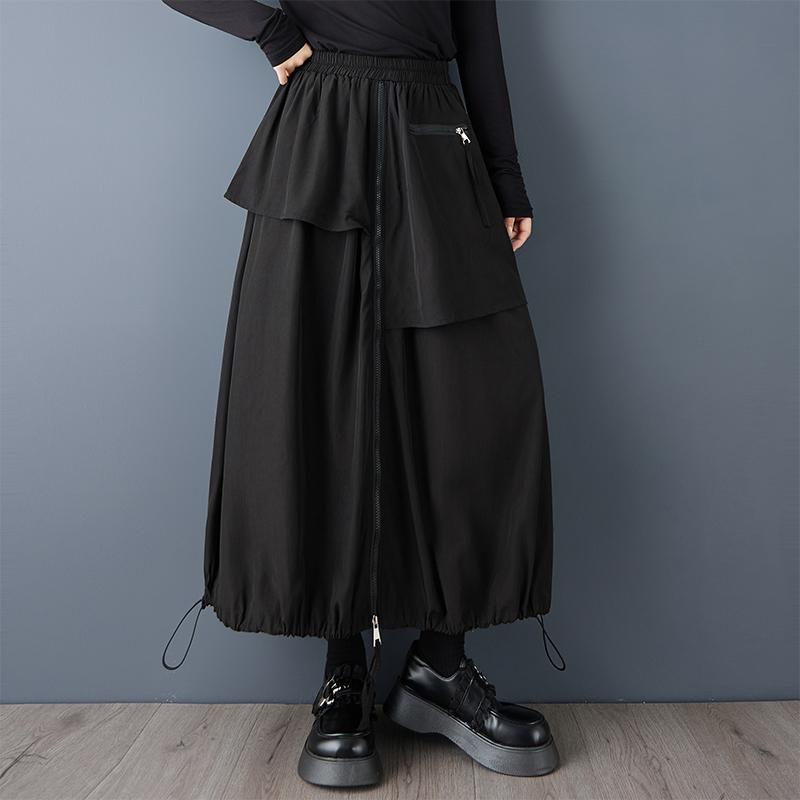 DIMANAF 2026 Frühling Übergröße Damen Lange Röcke Hosen Übergröße Mode Damenbekleidung Schwarz Elastischer Bund Reißverschluss
