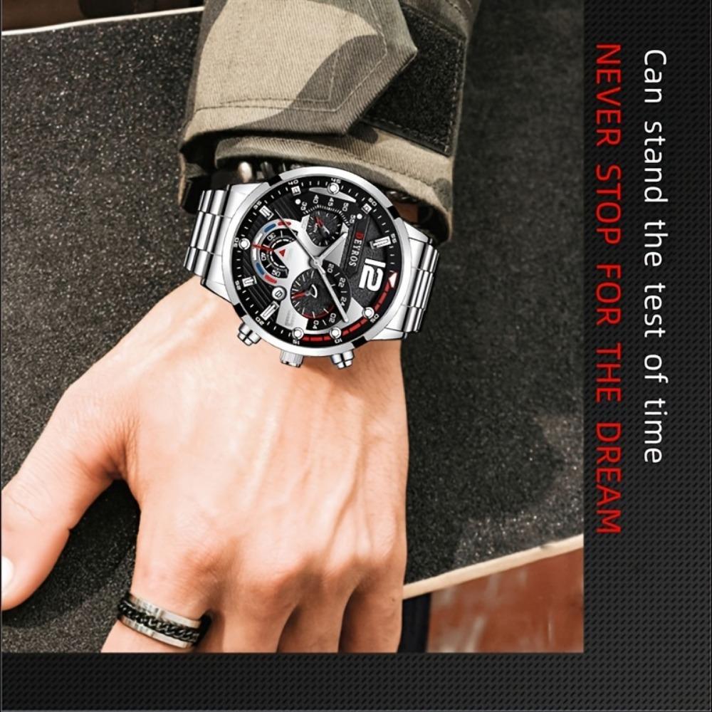 3pcs/set, Fashion Men's Business Watch, Casual Stainless Steel Quartz Wristwatch, Golden Necklace, Bracelet and Wristwatches Set