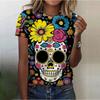 Summer Round Neck 3D Skull Pattern Printed Top Fashionable Casual Cute Short Sleeved Women's T-shirts