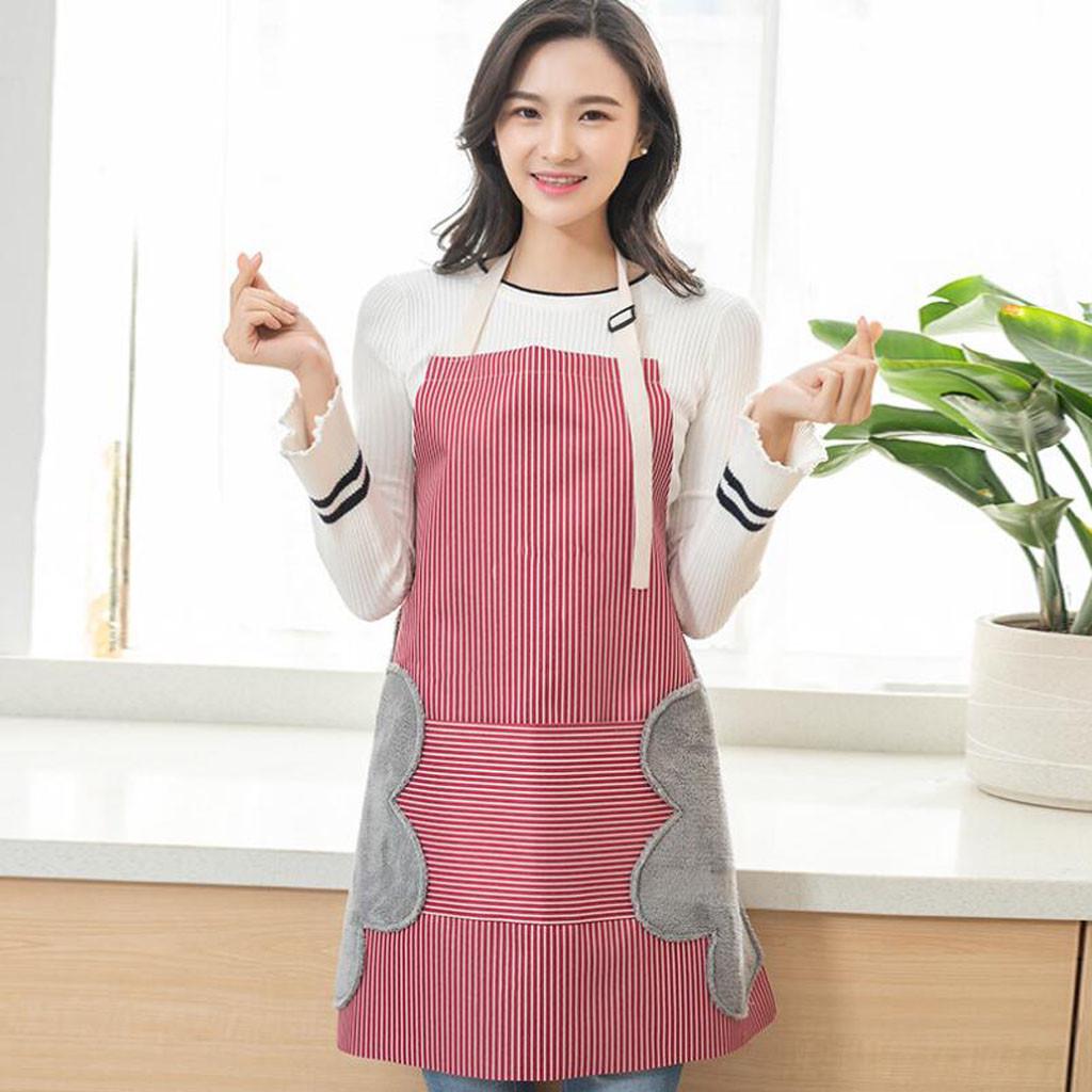

Women Kitchen Water Oil Proof 2 Side Stitched Pocket Pinstripe Aprons червоний