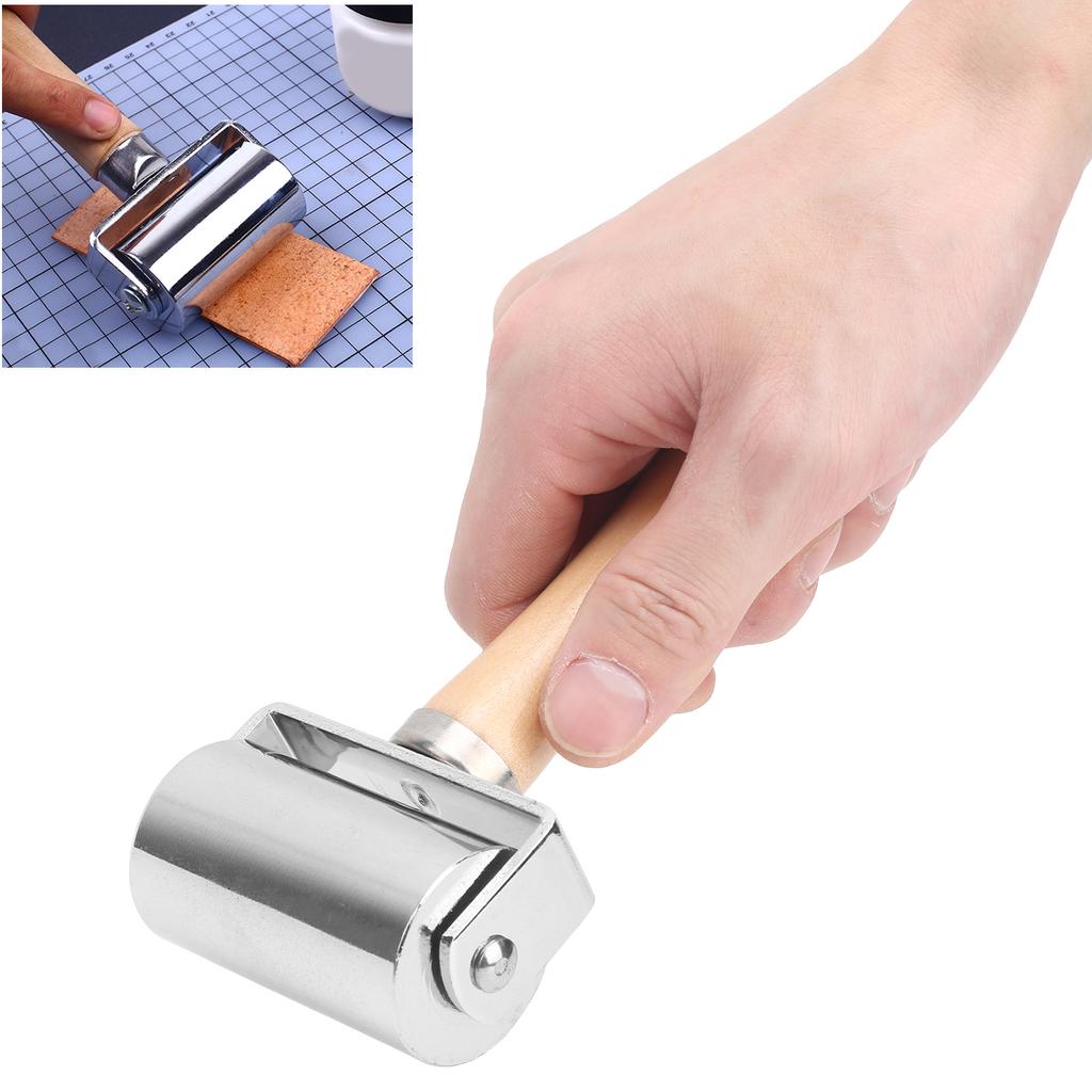 Leather Press   Roller   Leather Craft Wooden Handle   Rolling Tool Silver