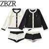 Zbzr Spring New Women Clothes Round Neck Long Sleeve Age-Reducing Contrast Color Patchwork Jacket With Belt Shorts Set