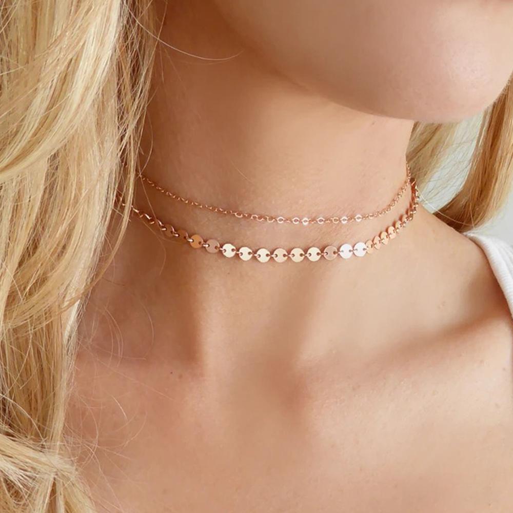EManco New Fashion Trend Personality Double Chain Necklace Women 316L Stainless Steel Choker Necklace