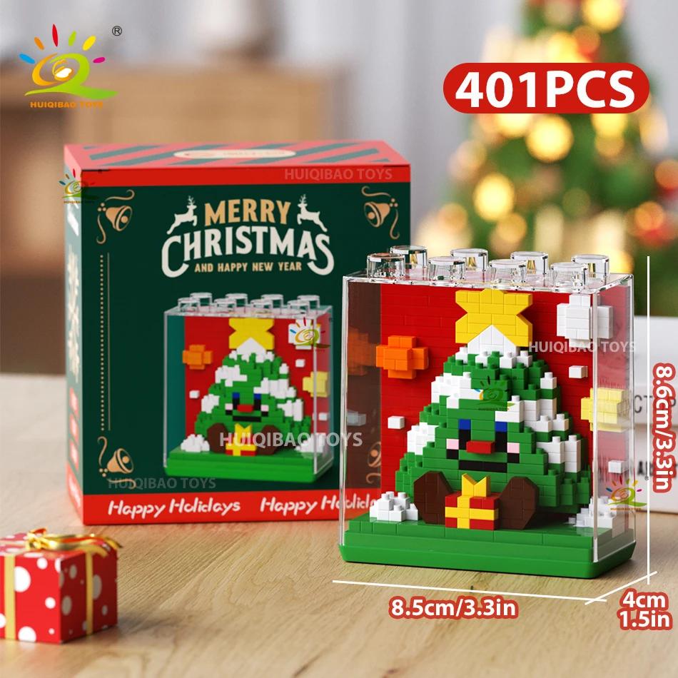 HUIQIBAO Dětský Mini Vánoční Stromeček Model Santa Clause Micro Kostky Stavebnice Město DIY ZOO Vitríny se Zvířaty Hračky Dárek
