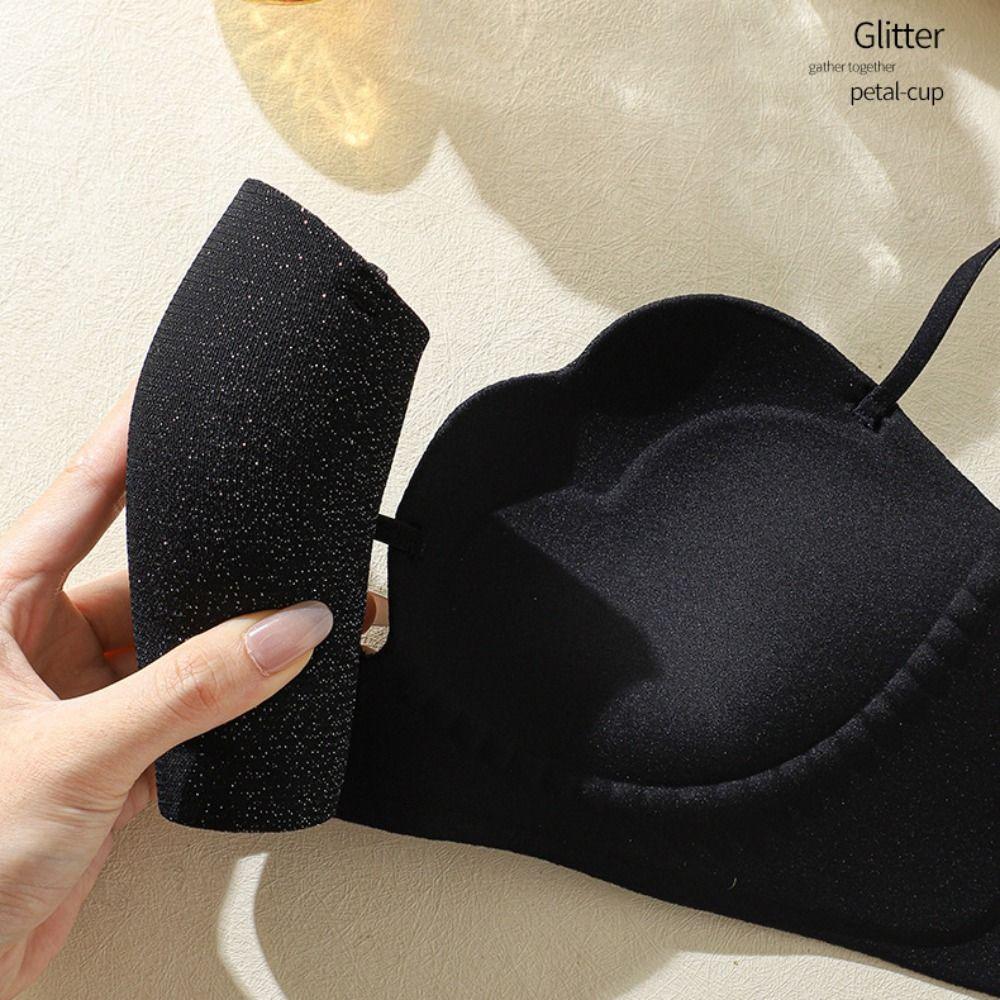 Anti-Sagging Wireless Gather Bra Shiny Push Up Bra Lingerie Petal Cup Bra Women