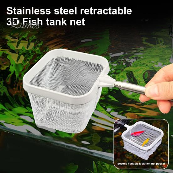 Fisknät med teleskopiskt handtag i rostfritt stål, djupare nätpåse, fisknät, fyrkantigt fisknät för räkor, fiskbebisar, matrester