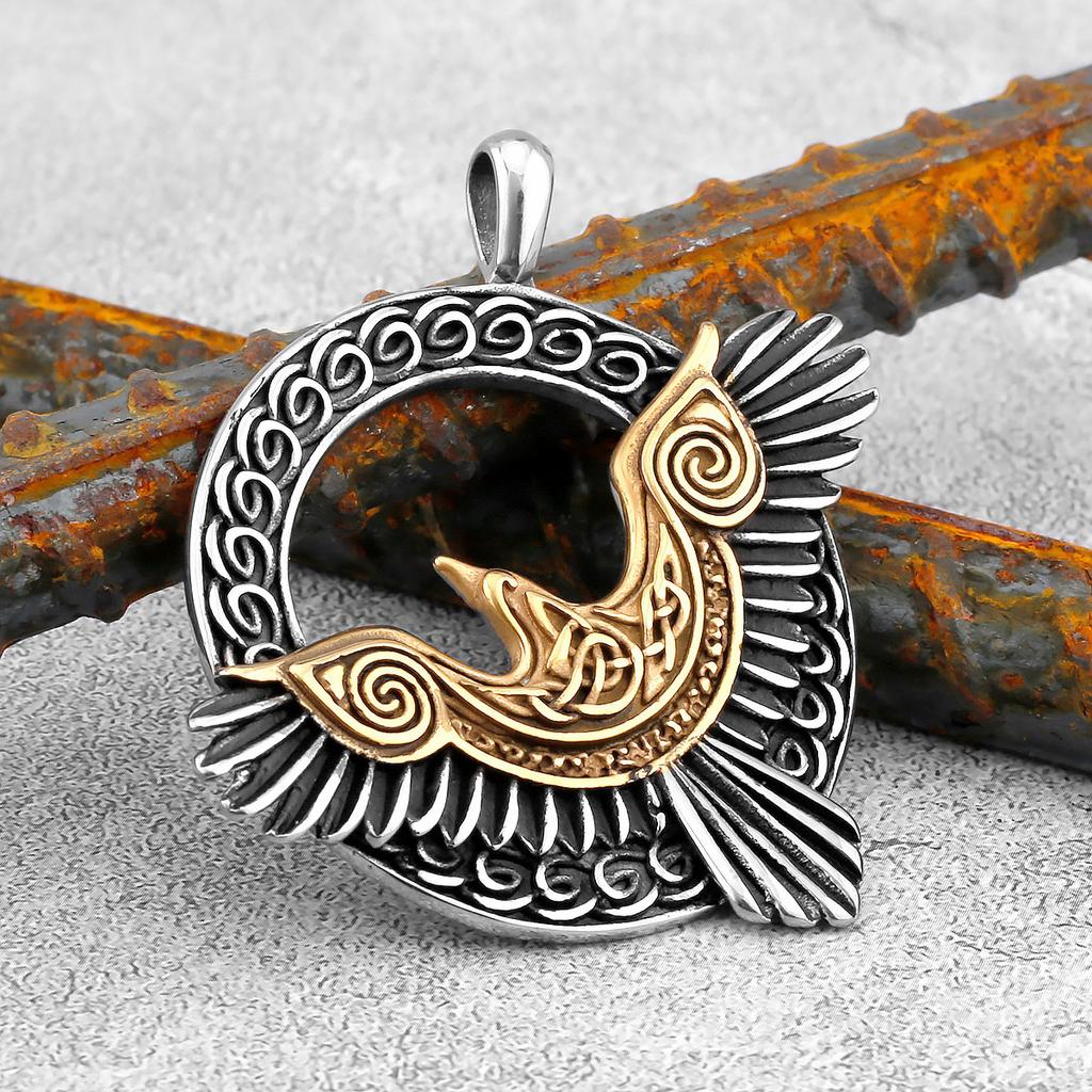 Severský Odin Vraní Lebka Přívěsek Náhrdelník Gotická Nerezová Ocel Vraní Lebka Kompas Runový Náhrdelník pro Muže Punkové Šperky