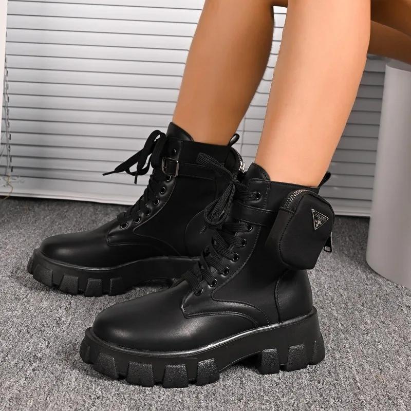 Fashion Women's Fashion Thick Heel Cotton Boots Winter Season New Round Head Front Strap Thick Sole Anti-slip Wear-resistant Short Boots
