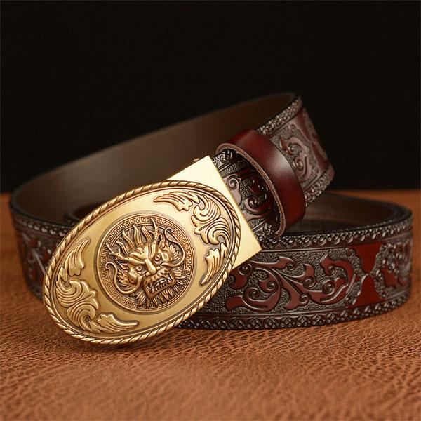 Fashion Belt Genuine Leather Belt for Men Carving Pattern Automatic Buckle Belt Strap for Jeans