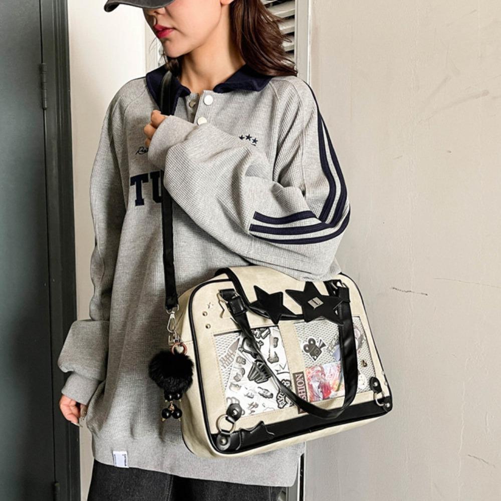 Star Decoration Shoulder Ita Bag Denim Y2K Anime Display Bag Goth Transparent Pocket  Daily