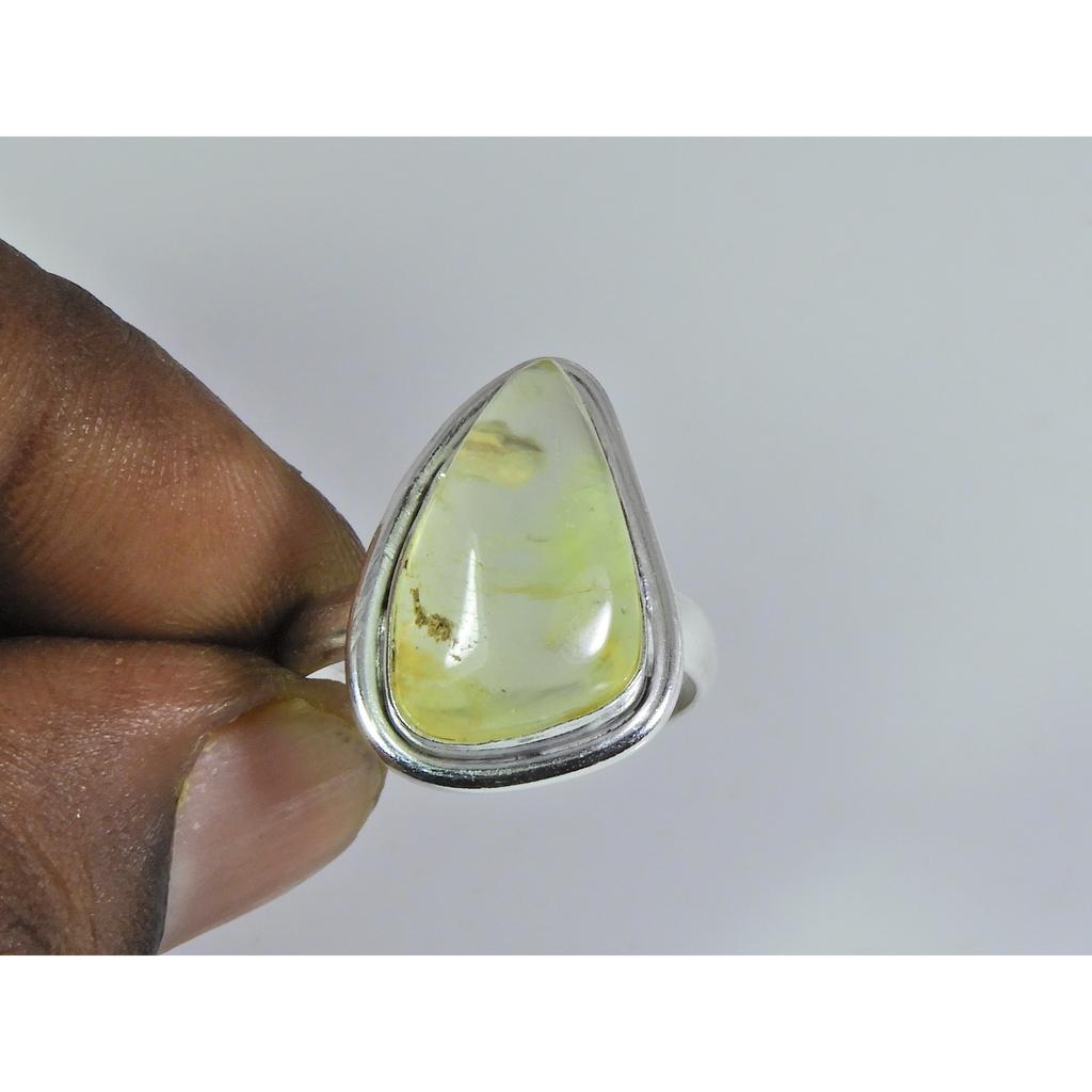 Natural Prehnite 925 Solid Sterling Silver Ring Size US-7 PG-77