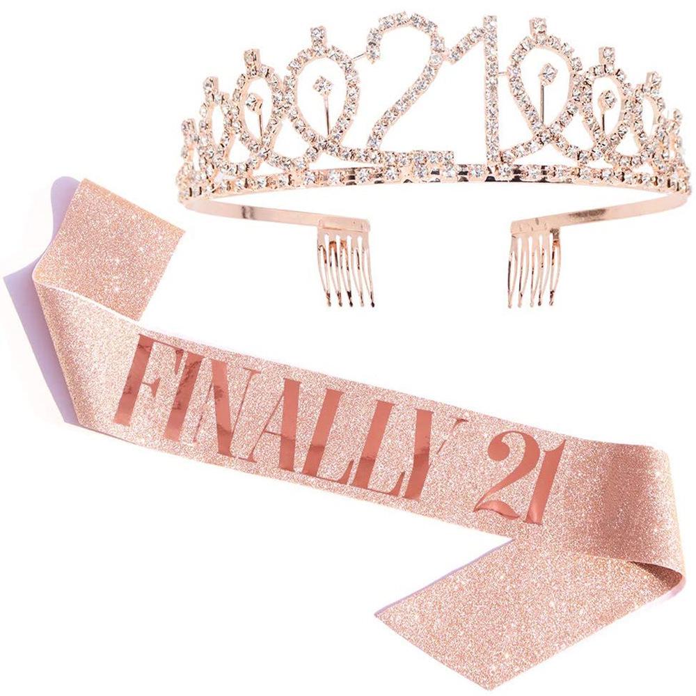 Set de Corona Brillante con Correa para el Hombro y Diadema para Niñas Cumpleañeras