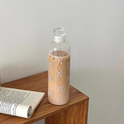 500Ml Kawaii Bow Plastic Water Bottle With Time Scale Transparent Water Cup Outdoor Sports School Drinking Water Bottle