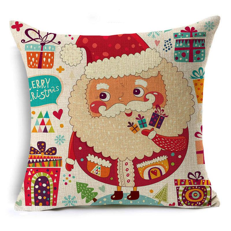 Santa Claus Cartoon Christmas Cushion Covers Reindeer Christmas Trees Linen Pillow Cover Decorative Sofa Couch Throw Pillows