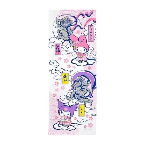Sanrio Japanese Pattern Tenugui My Melody & Kuromi Fujin Raijin Gift Made in Japan