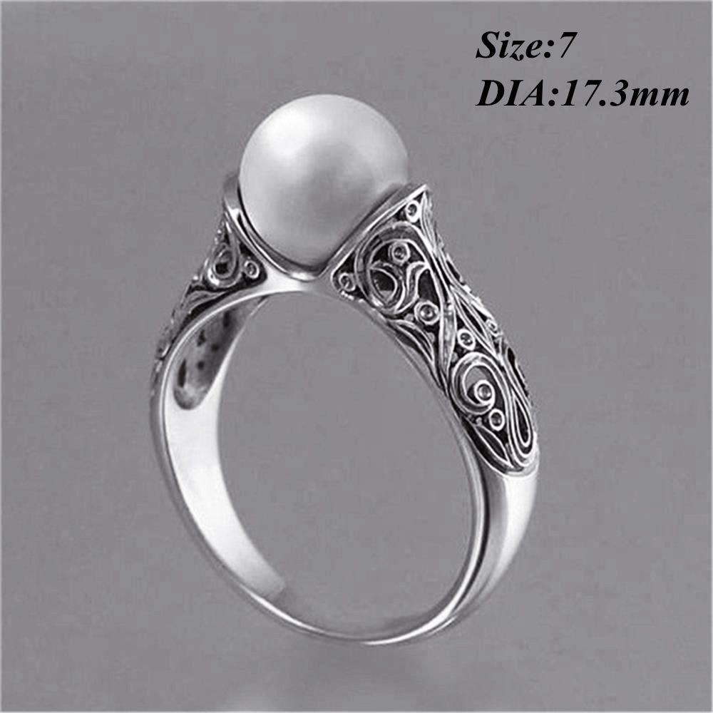 Charm Gift Vintage Wedding Jewelry 14K Yellow Gold Plated White Pearl Ring