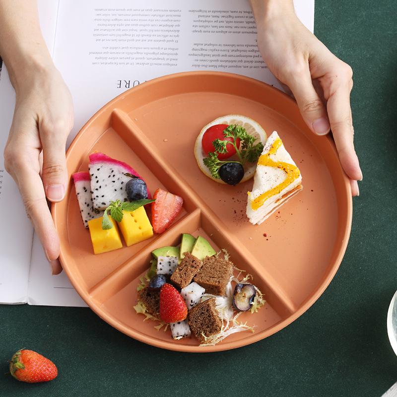 Wheat Straw Round Plate: Anti-Fall, Portion Control, 3-Compartment Design