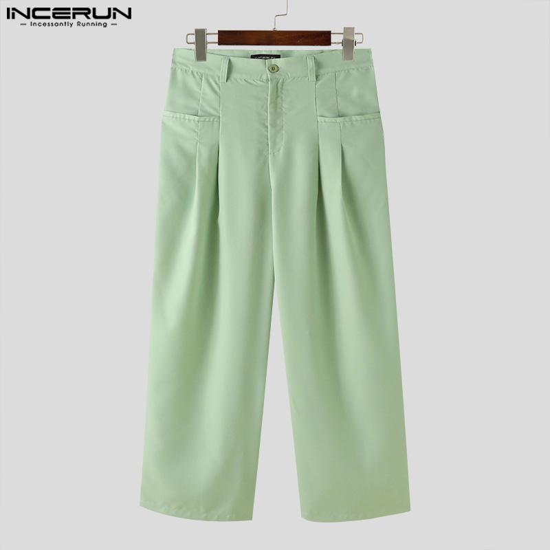 INCERUN Men Zipper Up Wide Leg Pants Business Long Men Slacks Trousers