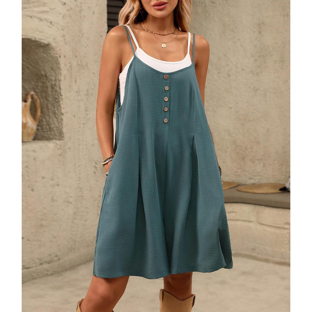 Women's Jumpsuit Casual Style Summer Solid Color Shorts Loose Jumpsuit With Pockets
