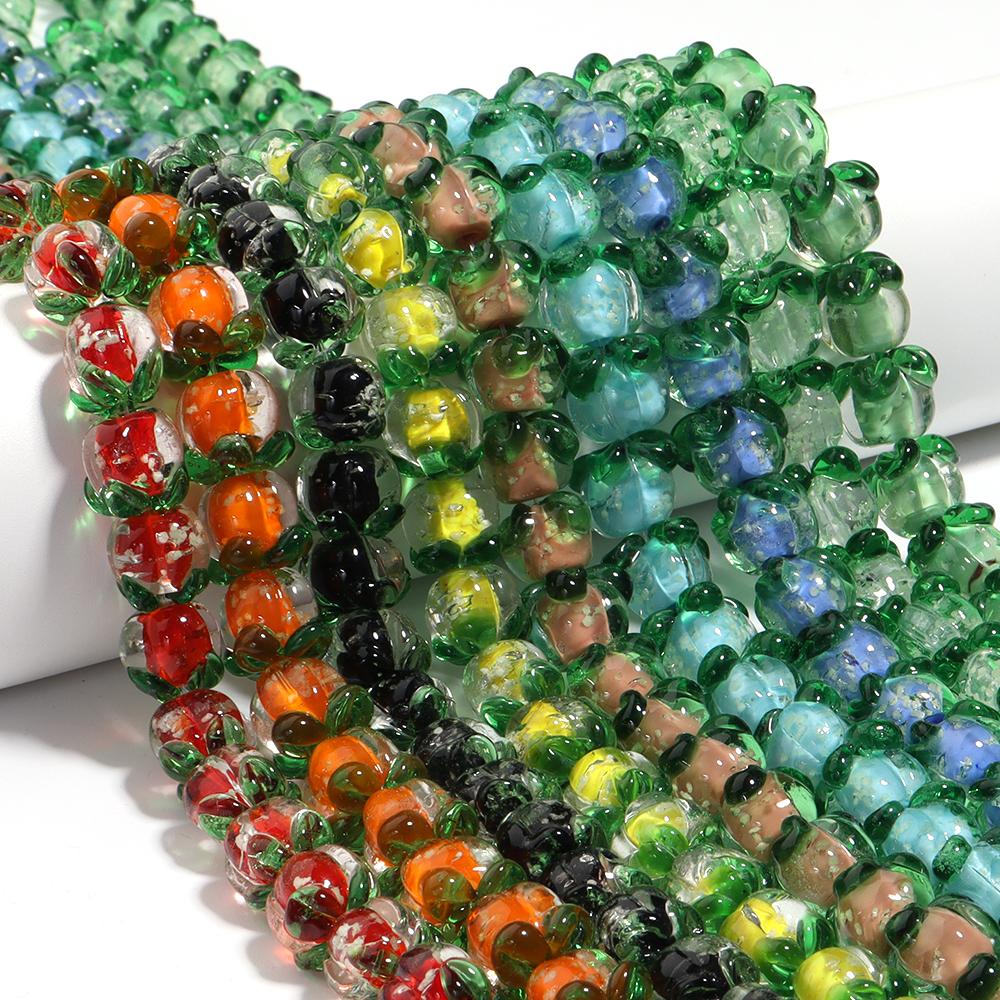 10pcs 11x13mm Luminous Lampwork Persimmon Beads Glass Loose Beads For Jewelry Making DIY Bracelets Phone Key Chain Accessories