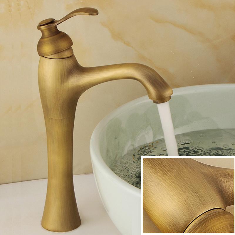 Antique Brass Single Hole Bathroom Sink Faucet, Hot Cold Water Mixer, Copper Material Basin Tap, Vintage Style