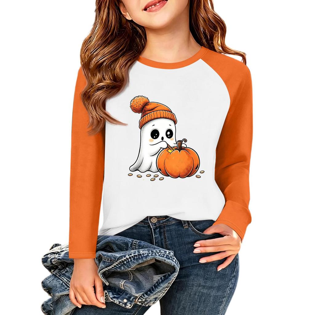 Kids' Halloween Printed Long Sleeve Neck T-Shirt for Casual Wear