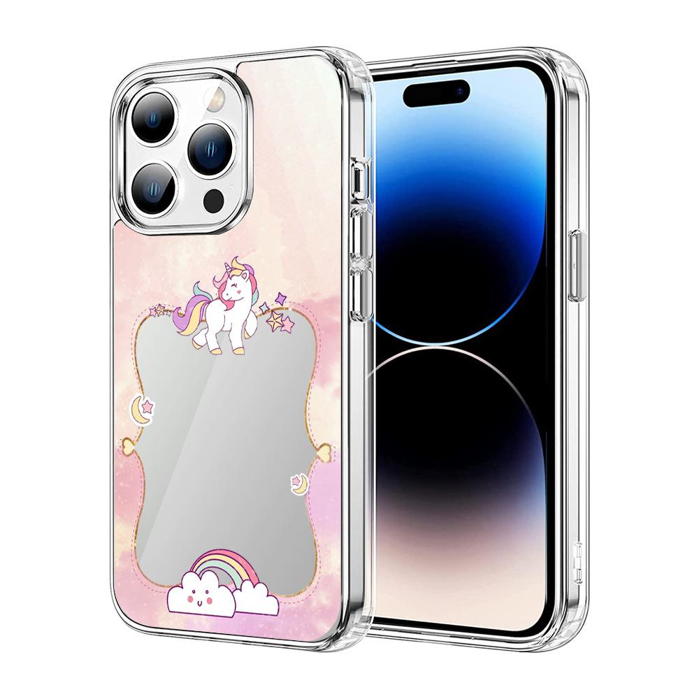 

Зеркальный чехол для мобильного телефона Apple iPhone 15 Pro Max с цветочным рисунком, гальванизированной кнопкой, защитным покрытием TPU+PC iPhone 14 Pro Max