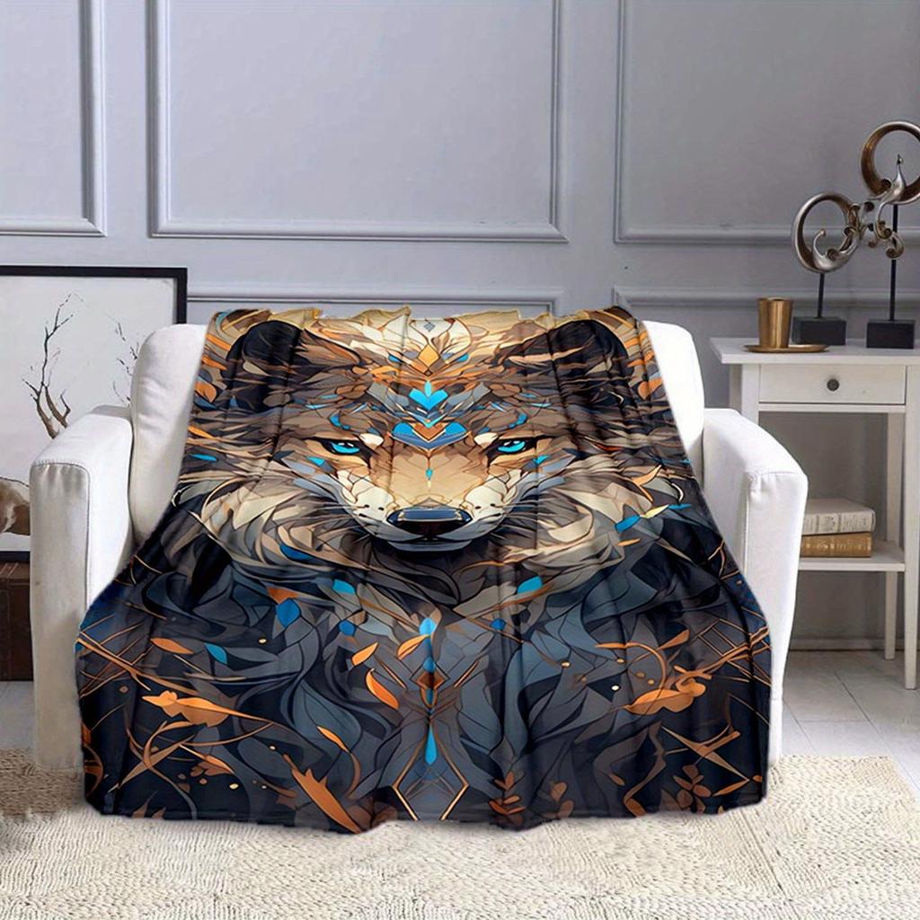 1 kuschelige Flanelldecke mit Wolfsmuster für Sofa, Bett, Reisen, Camping, Wohnzimmer, Büro, Couch, Stuhl