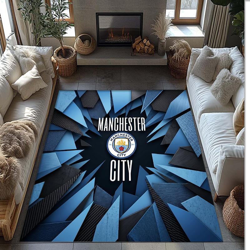 Manchester City Printed Flannel Area Rug Non Slip Soft Polyester Floor Carpet Indoor Decor Mat for Bedroom Living Room Sofa