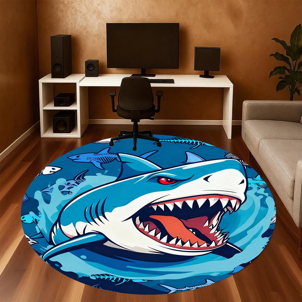 1PC Shark Teeth Round Chair mat Area Rug - Non-Slip, Floor Mat for Office, Bedroom, and Indoor Decor -Gift D1127211