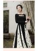 Elegant Retro Floral Print Long-Sleeve Dress - Women's Early Spring 2026 Collection
