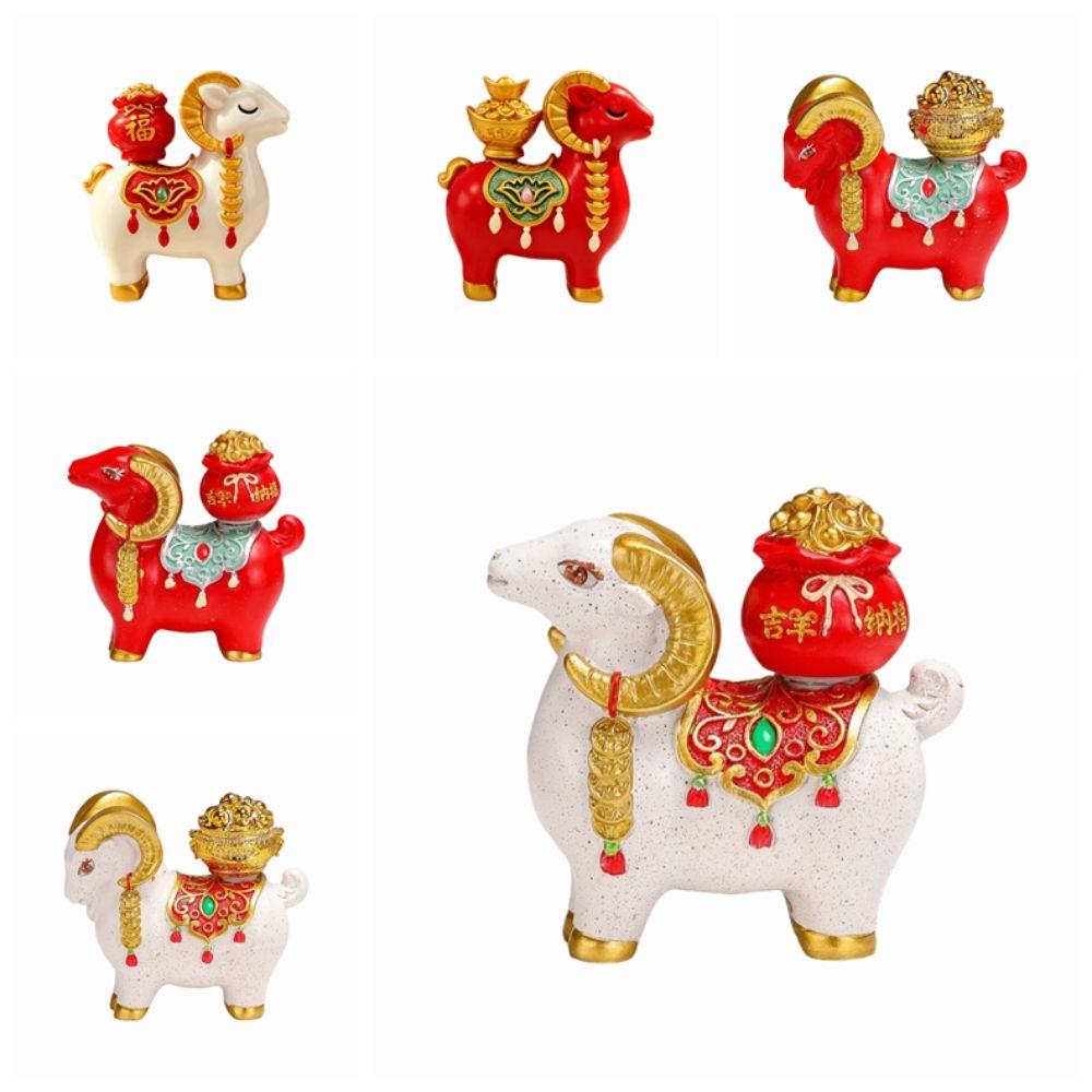 Cute Zodiac Goat Figurine Rotatable Fortune Bag Car Dashboard Ornament Chinese Sheep Ornament  Desk