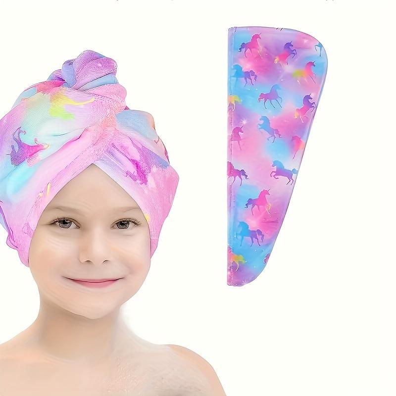 1pc Children's Printed Microfiber Dry Towel, Quick Drying Soft Towel with Button Tie, Wet Hair Wrap Salon Towel Set for Girls