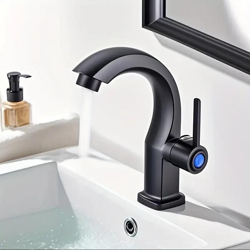 Modern single hole bathroom sink faucet with side spray matte black valve, ergonomic curved nozzle, easy to install