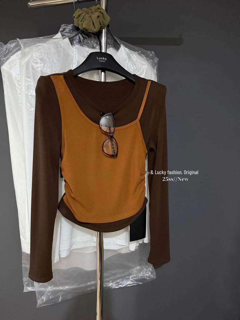 Korean-Style Two-Piece Long-Sleeve Slimming Women's T-shirt