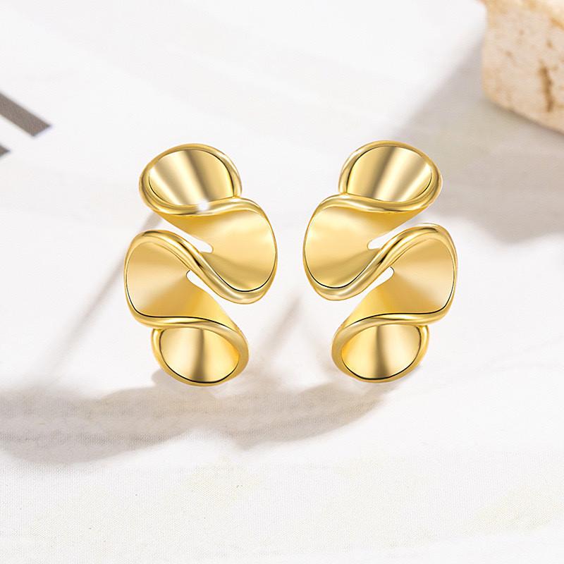 Geometric Pleated Milk Tea Flower Earrings for Women 2024 New Popular Lotus Leaf Edge Earrings
