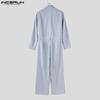 INCERUN Oversized Men Lapel Neck Long Sleeve Striped Loose Long Rompers Jumpsuits