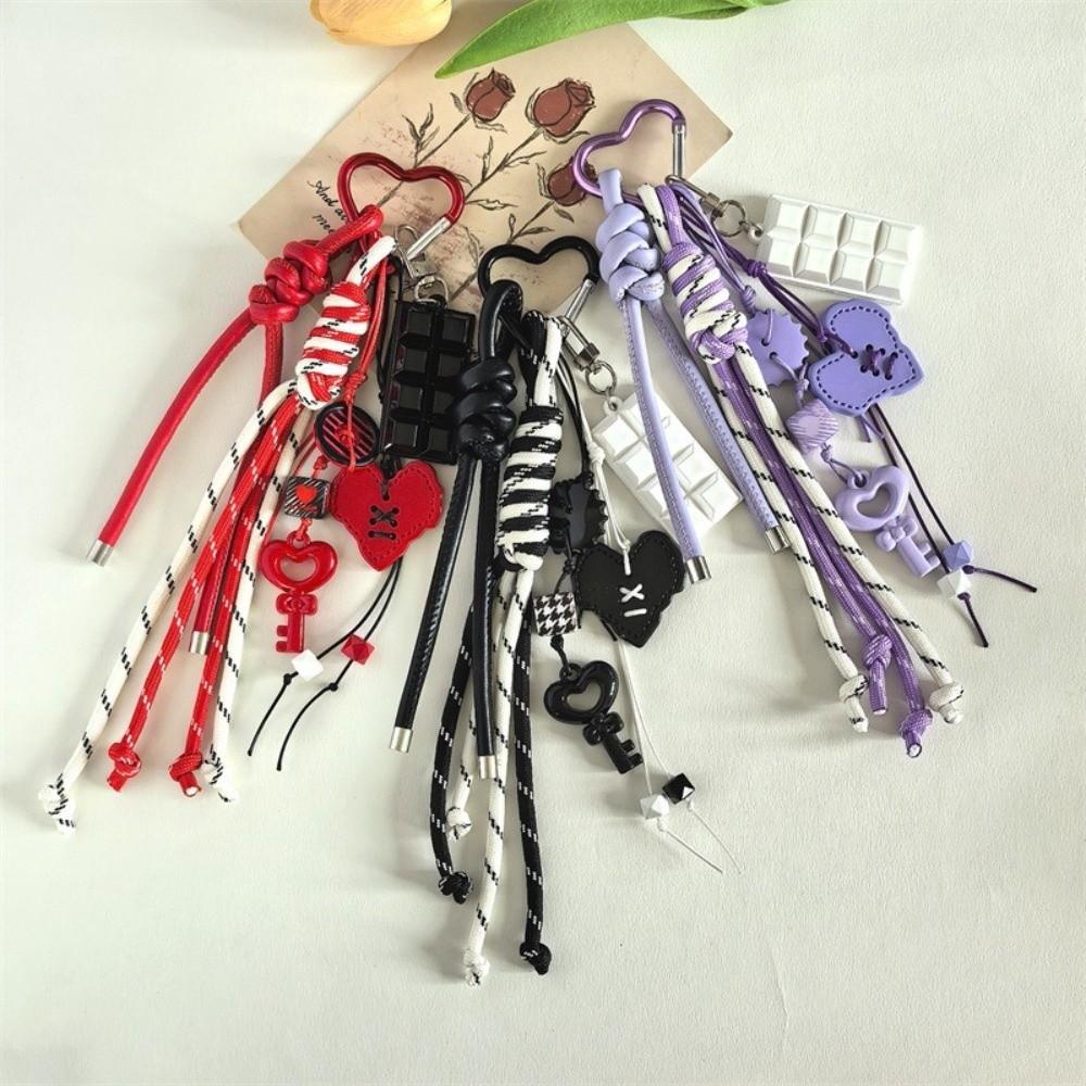 Y2k Acrylic Heart Keychain Hand-Woven Anti-Lost Braided Rope Key Chain Heart-shaped Macaron Color Bag Pendant Girls Gift