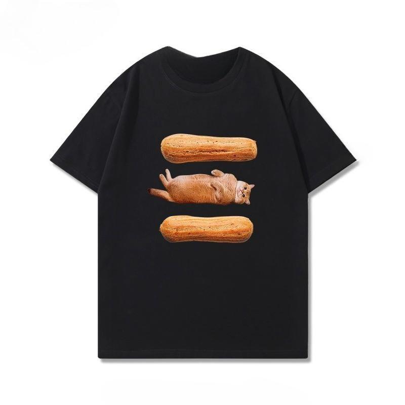Classic Cute Cat Sandwich Meme T Shirt Unisex Women Harajuku Style Graphic Tee Oversized Casual Short Sleeve Summer Fashion Top