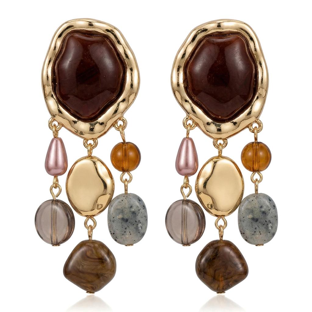 Bohemian Ethnic Tassel Pendant Earrings for Women Vintage Geometric Resin Simulated Gemstone Dangle Earrings Female Gifts