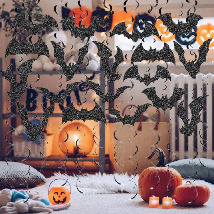 30 STÜCKE Glitzernde Fledermäuse Wirbel Hängende Dekoration Deckenornament für Geburtstag Heimparty Dekoration