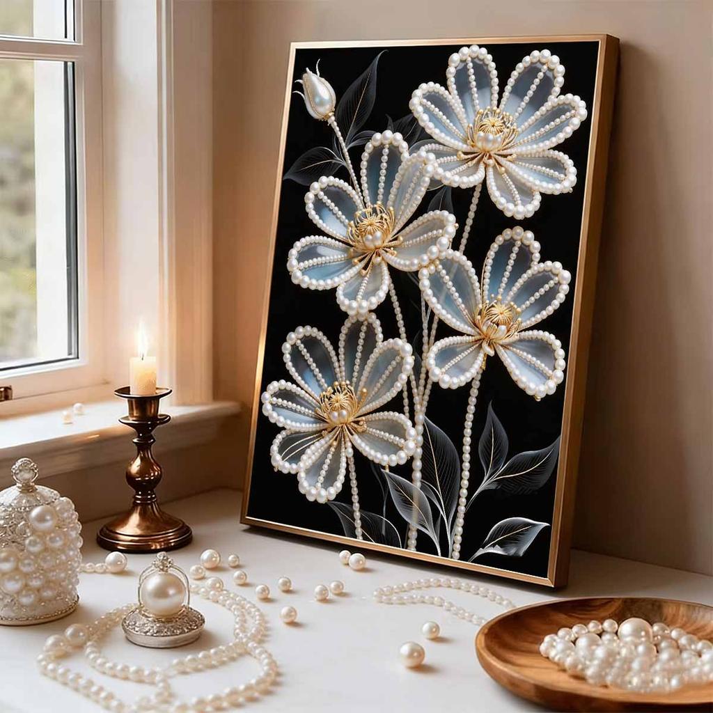 5D DIY Frameless Pearl Painting Daisy Pattern Painting Kit, Suitable for Home Living Room Bedroom and Other Wall Decoration Art Paintings