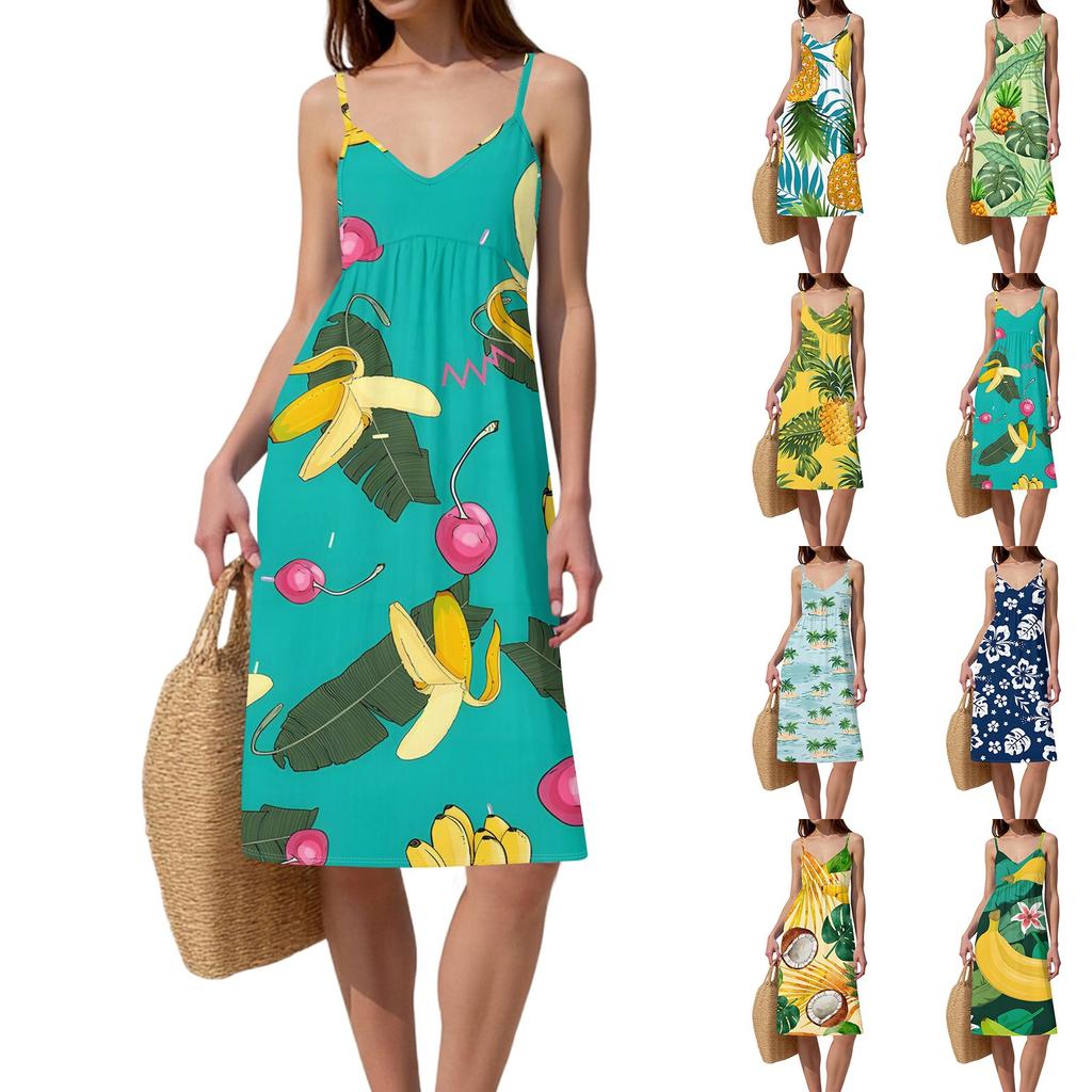 Women's Spaghetti Strap Backless Bow Loose Casual Beach Holiday Dress Sundress