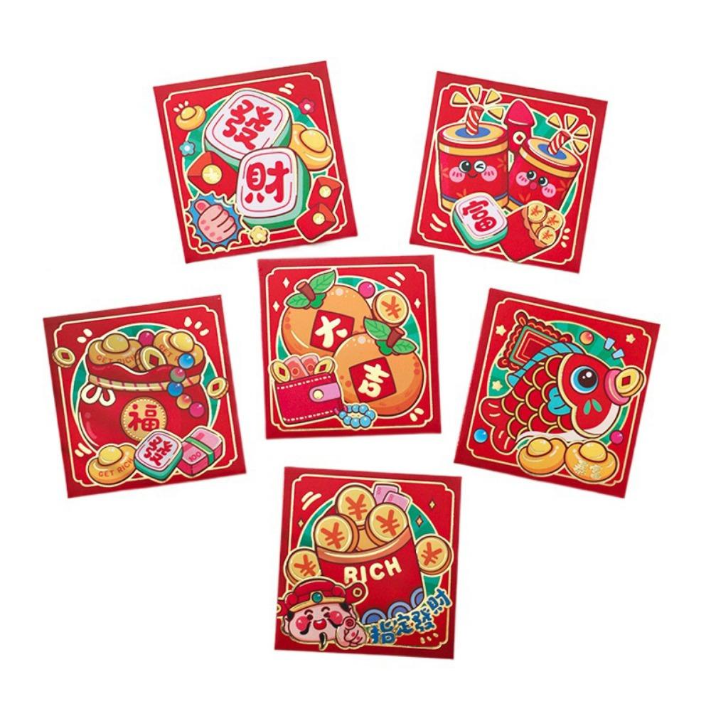 6Pcs Cartoon Lucky Red Pocket Thickened New Year Red Packet 2025 Red Envelope Bag  Spring Festival