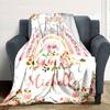 Cute Baby Elephant With Floral Rainbow And Personalized Design Throw Customizable Blanket Personalized Name Soft Cozy Perfect For Sofa Couch Office