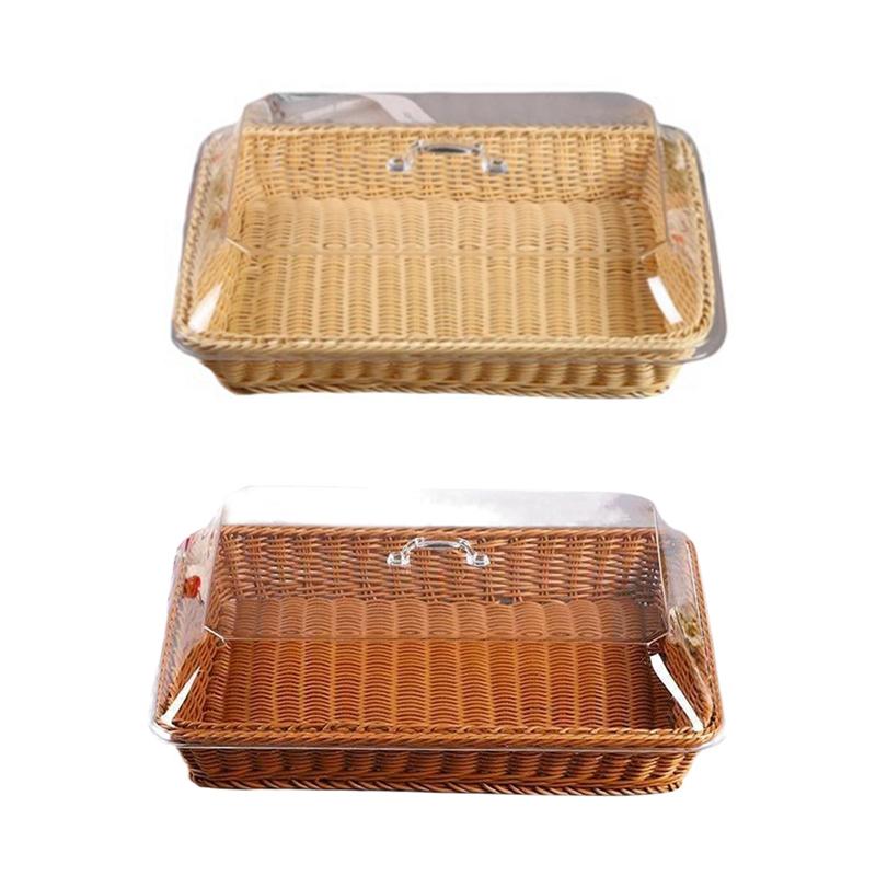 Basket With Lid,Basket With Lid For Food,Tabletop Food Serving Basket,Woven Picnic Basket,Bread Basket For Serving