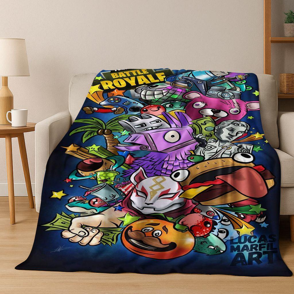 

3D F-Fortnite Game Cartoon Flannel Blanket Soft Warm Throw Blanket for Bed Bedroom Room Living Room Travel Camping Kids Gift 75x90cm