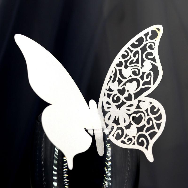 Hochwertige 50 Stück Tischkartenhalter Schmetterling Sitzkarten Hohlgeschnitten Weinkelch Dekoration Premium Hochzeitsfeier Zubehör