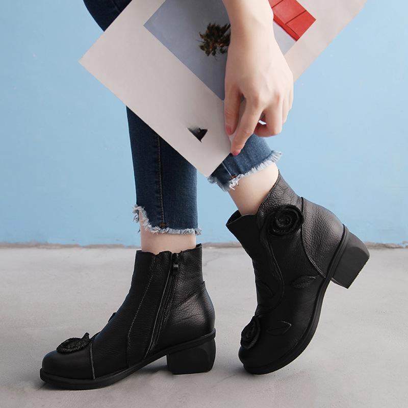 

Классические элегантные нескользящие ботинки на толстом каблуке в этническом стиле с вышитыми вручную цветами для осени и зимы 39